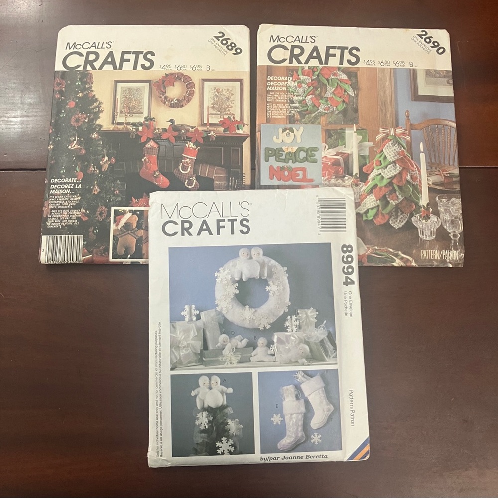 Lot of 3 1980s-90s Christmas Decor McCall’s Crafts Sewing Patterns 2690 2689 889